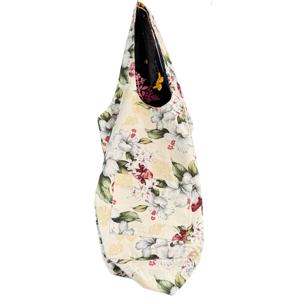 Local Design Hawaii Reversible Hobo Tote Bag Tropical Floral Hibiscus Black